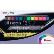 Маслени пастели Pentel Arts - 12 цвята металик и флуоресцентни -1